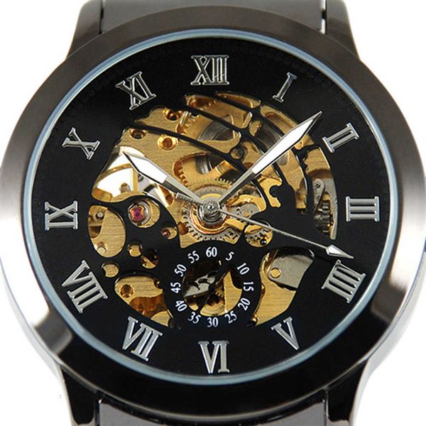 

luxury mens roman numerals tungsten steel mechanical skeleton wrist watch 2021, Slivery;brown