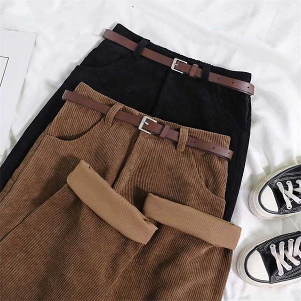 

ever women's corduroy wide leg pants vintage high waist straight trousers female autumn korean loose casual 220209, Black;white