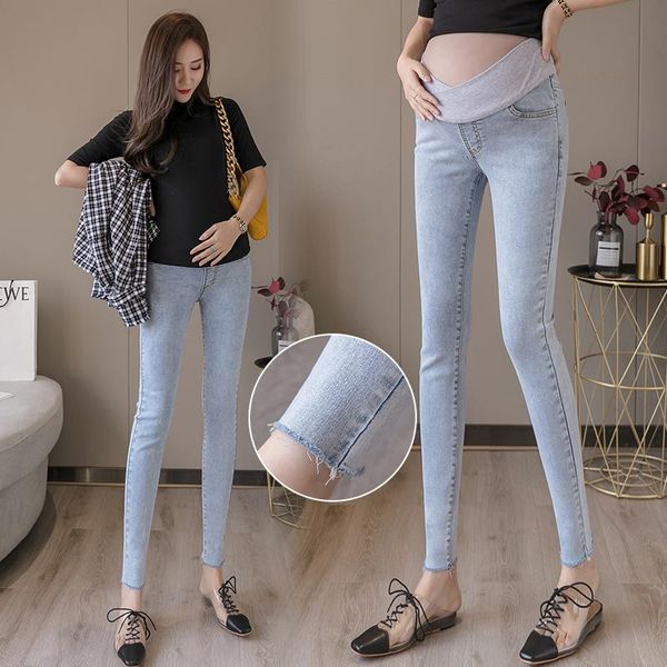 

maternity bottoms 8866#maternity pants low waist blue skinny slim jeans belly support elastic trousers, White