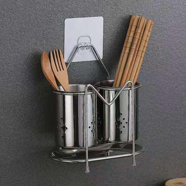 

hooks & rails kitchen hanging stainless steel chopsticks spoons fork cutlery holder organizer rack drainer storage tube barrel tableware