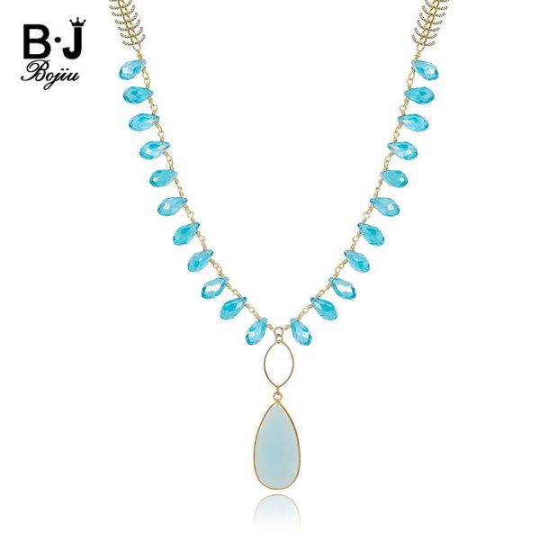 

pendant necklaces bojiu light blue crystal long necklace fashion gold link chain women valentine gift in jewelry nks194, Silver