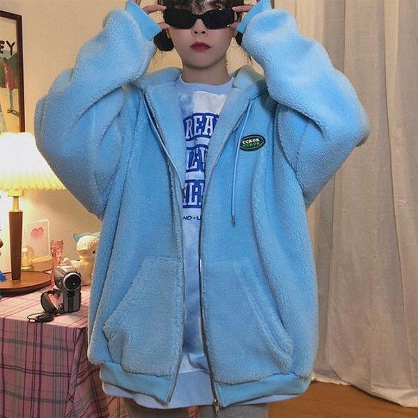 

women's hoodies & sweatshirts deeptown korean zip up women winter 2021 fashion sweatshirt warm plus velvet loose casual oversize black