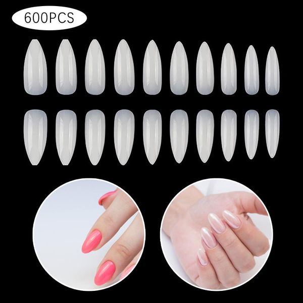 

600pcs traceless nail art tips transparent nail fake fingernails artifical false nails coffin tips manicure diy tool 304, Black