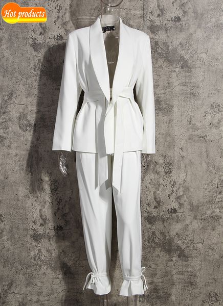 

halinfer female designer white long blazer elegant pants party set t0v6