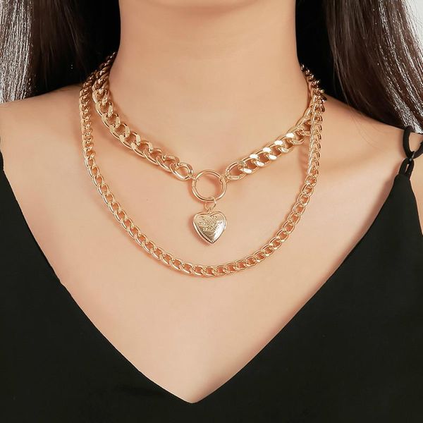 

pendant necklaces heart necklace double layer thick chain for women jewelry sweater & pendants scf199, Silver