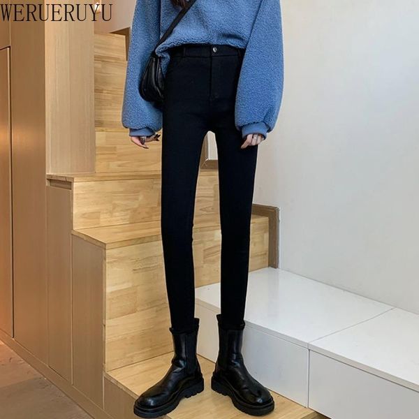 

women's leggings werueruyu women plus velvet thickening magic pants casual trousers autumn slim skinny ladies elastic pencil, Black