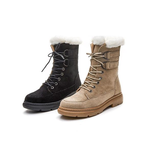 

boots classic genuine mid-thigh fur women chunky soles single snow, Black