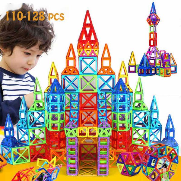 110/128 PCS Blocos Magnéticos Modelo de Construção de Brinquedo Plástico Brinquedos Educacionais Magnética Designer Conjunto para crianças Q0723