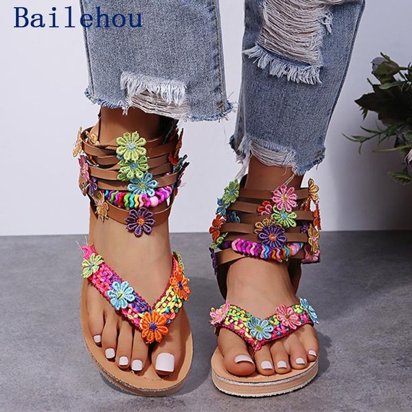 

sandals women summer shoes for shoe 2021 lady female flat outside flower, Black