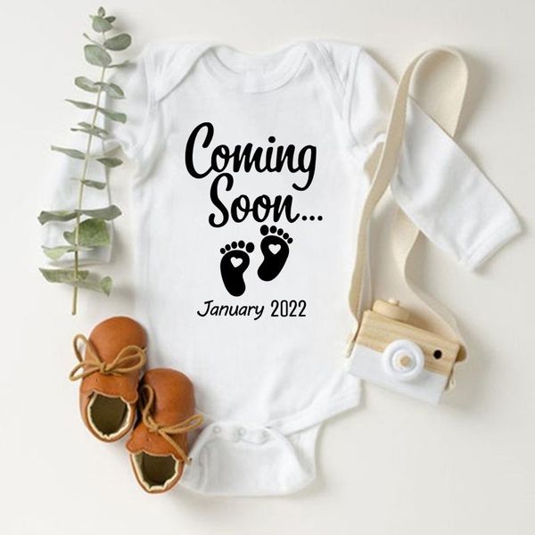 

rompers baby announcement coming soon 2022 born bodysuit cotton long sleeve boys girls romper body pregnancy reveal ropa clothes, Blue