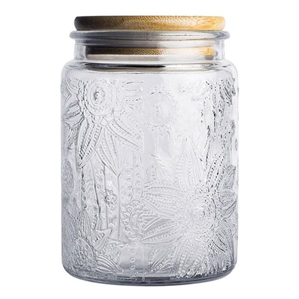 

1pc sunflower glass sealed jar bamboo cover canister coarse grain bottle