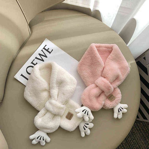 

scarves super cute little bear palm children's fur scarf autumn winter boys and girls cross plush warm bib, Blue;gray