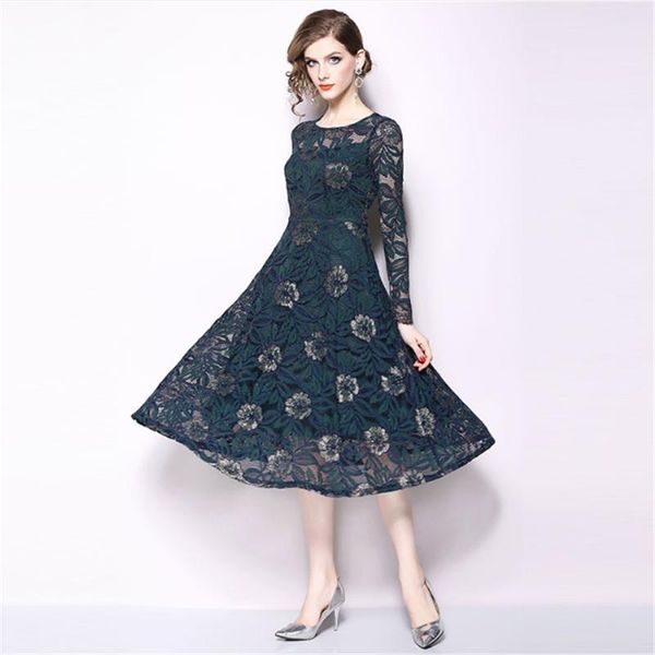 

casual dresses summer women long dress arrival autumn fashion hollow out lace big swing luxury elegant ladies party, Black;gray
