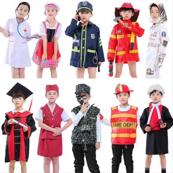 Costume di Halloween Bambini Cosplay Dottore Infermiere Vigile del fuoco Capitano di polizia Uniforme da lavoro per bambini Ragazzi Ragazze Abiti da festa 3-8T Q0910