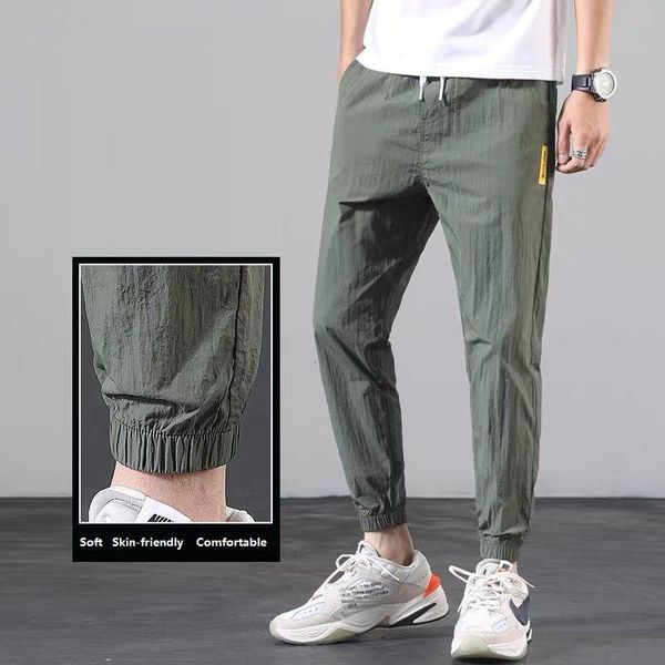 

men's jeans ice silk pants summer thin section trend wild loose casual sports quick-drying harlan nine-point, Blue