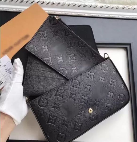 

2022 lvs louise viuton 3pcs/set women shoulder bags felicie pochette luxury handbag messenger chain strap purse clutch tote function wallet, Red;black