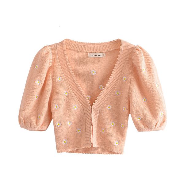 

women's sweaters evfer women's sweater embroidered orange flower, summer, short, slim, casual, v-collar, short sleeve, puffy fancy, White;black