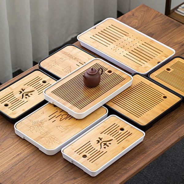 

smart home control bamboo tea tray board 1pc drainage water storage kung-fu set table chinese room ceremony tools