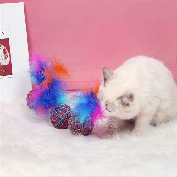 

cat toys 2pcs ball toy feather interactive fake training chew
