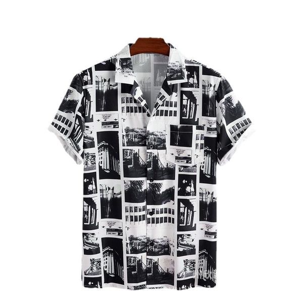 

men's casual shirts qiwn 2021 printing shirt beach street tidal short-sleeved longsleeve for men, White;black