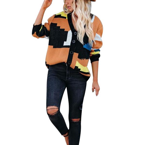 

women's knits & tees halloween girls long sleeve knitwear, ladies leisure style color matching single-breasted knitted coat v-neck loos, White