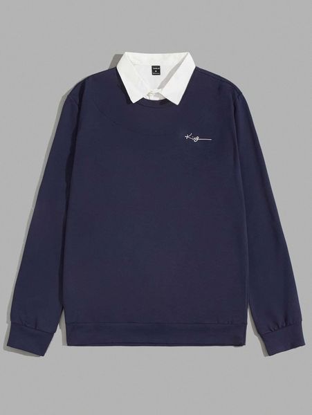 

men colorblock letter graphic contrast collar sweatshirt n6q8#, Black