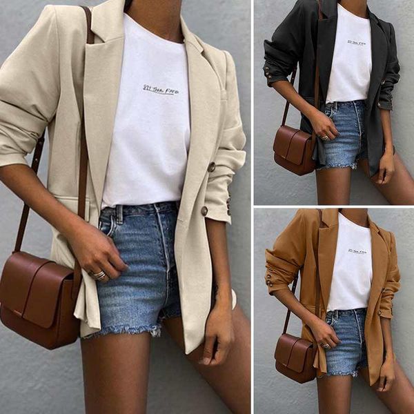 

zanzea fashion women solid coat korean style double breasted jackets autumn office lady lapel long sleeves outwear oversized 5xl, Black;brown