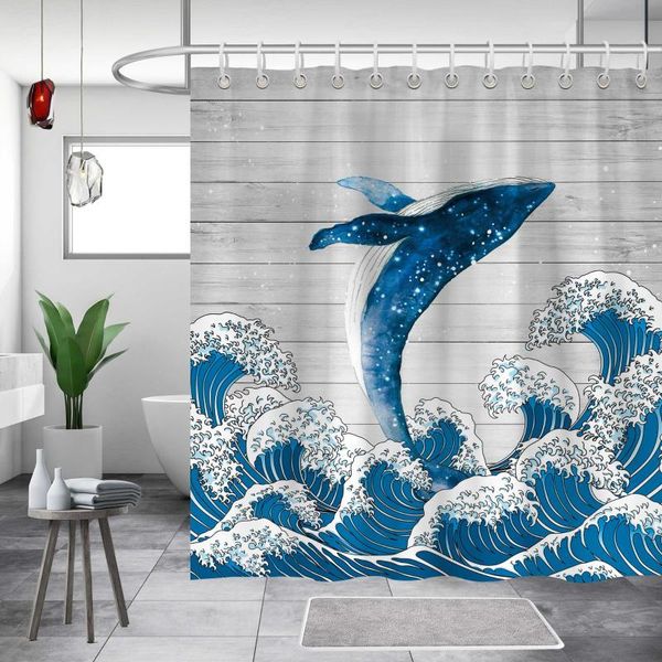 

waterproof shower curtain sets funny whale jumping in ocean great wave shower curtain for bathroom decorations with hooks