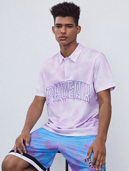 

men letter graphic tie dye polo shirt t6p7#, White;black