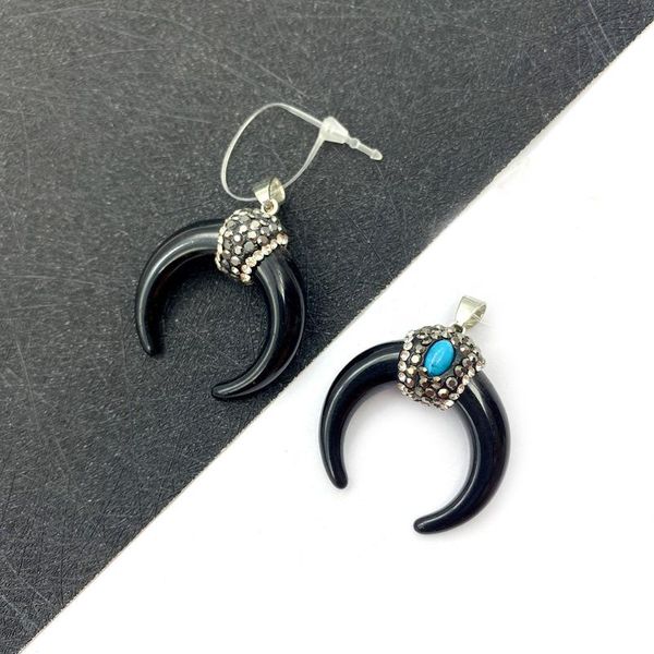 

charms fashion moon shape pendant necklace natural stone resin ox bone black diamond diy making earrings accessories jewelry charm, Bronze;silver