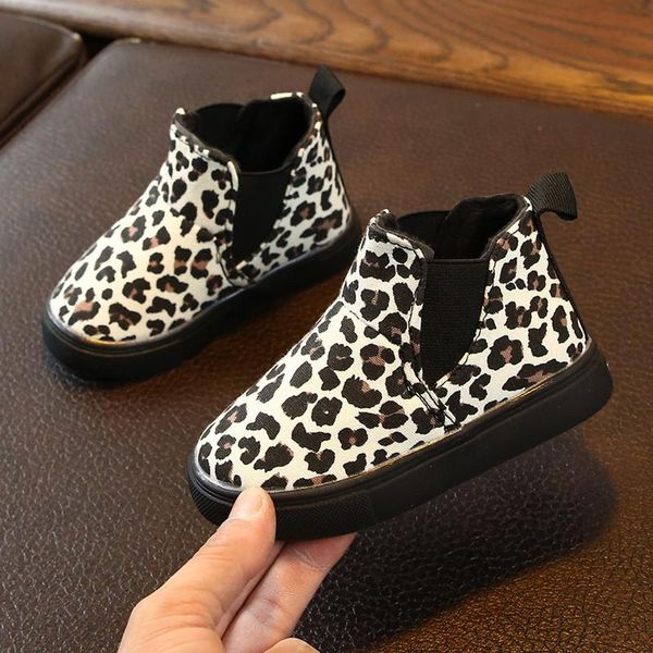 

children' leopard print boots boys and girls slip-on slip-on thin velvet boots one-step girls princess shoes, Black;grey