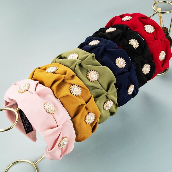 

korean style candy color pleated cotton headband for woman elegant imitation pearl beaded hairband girls party bezel headwear, Silver