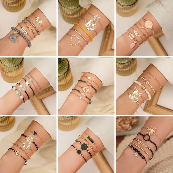 

charm bracelets bohemian vintage & bangles for women multilayer adjustable open beadeds bracelet set party wedding boho jewelry1, Golden;silver