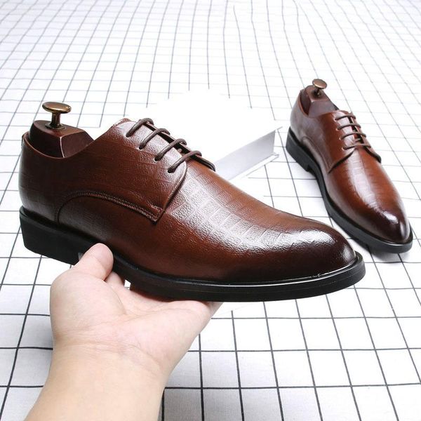 

dress shoes 2021 men leather oxfords lace up elegant suit british style business male party casual wedding, Black