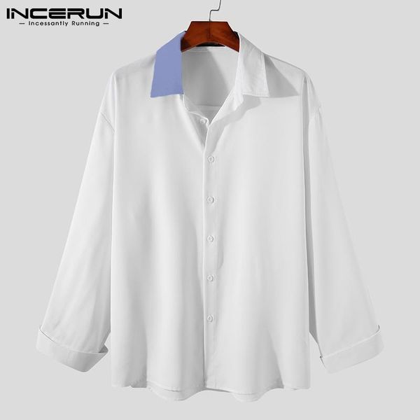 

men's casual shirts men long sleeve turn down collar blouse incerun 2021 korean style patchwork shirt man button up chemise streetwear, White;black