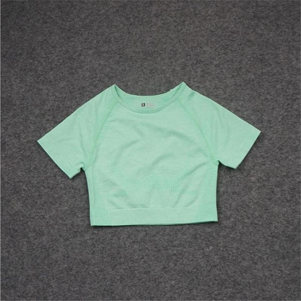 

yoga outfits shirts women's seamless short sleeve crop slim fit running fitness t-shirts workout for women gym sport tshirtds47, White;red