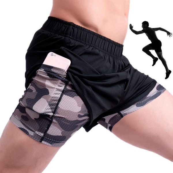 

running pants double-deck pocket shorts fashion quick dry 2 in 1 gym sports fitness jogging workout men sweatpants leggings camo, Black;blue
