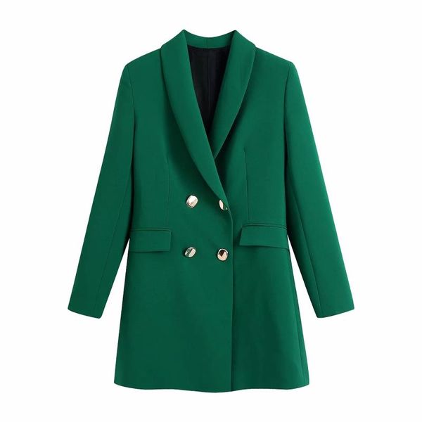 

women's suits & blazers slmd vintage elegant green long women fashion double breasted pockets blazer coat ladies chic outwear, White;black