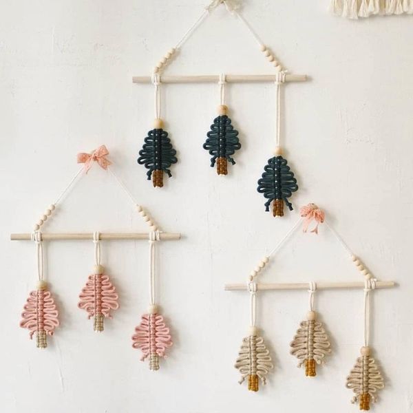 

decorative objects & figurines hand woven cotton thread christmas tree wooden stick wall hanging pendant home kitchen kids room decoration p