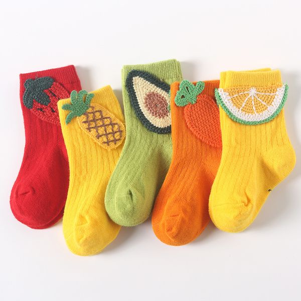 0–7 Jahre alte Socken für Neugeborene, Jungen und Mädchen, weiche Baumwolle, für Kinder, gestreift, Obst, süßes Baby