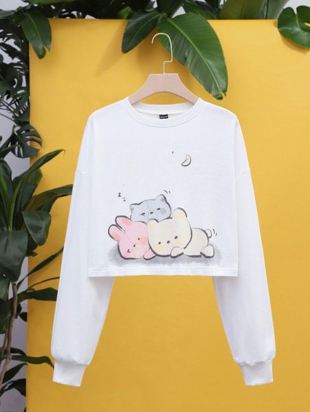 

x koeristars cartoon drop shoulder crop sweatshirt z7iu#, White;black