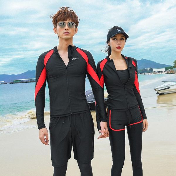 

one-piece suits women 2021 summer beach swimwear couple men swimsuit with sleeves swimsuits split long sleeve pants jellysuit surfing