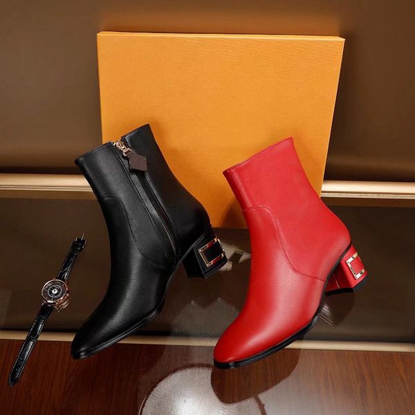 

autumn bottom high-heeled boots women fashion black white shoelaces comfortable to wear real leather medal coarse non-slip shoes size 35-40