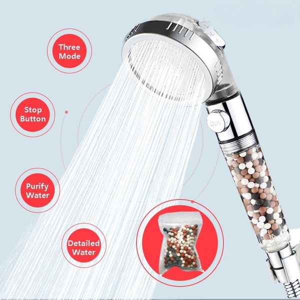 

bath accessory set 3 modes adjustable high pressure shower head tourmaline replaceable filter spa water saving switch button