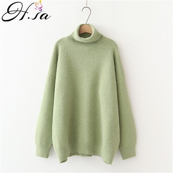 

h.sa women's turtleneck sweaters thick warm pullover cashmere jumper soft oversized knitwear sweater korean women jumpers 210914, White;black