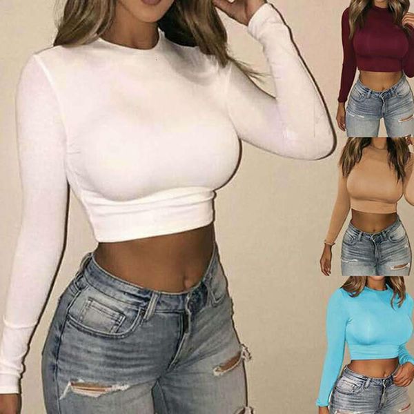 

blouse women 2021 tight shirts clothes autumn solid color tight fitting long sleeve female polyester shirts blusas mujer de moda 2021, White
