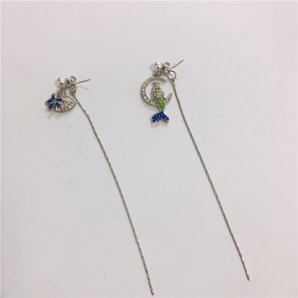 

hbp fashion japanese and korean blue marine life series fairy long with diamond mermaid asymmetric shell starfish earrings, Silver