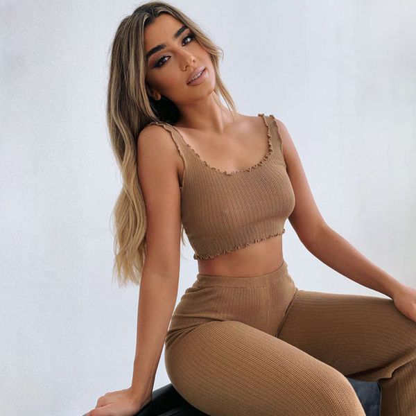 

210002 fashion yoga sports suit women's lace vest pants home two piece set, Gray