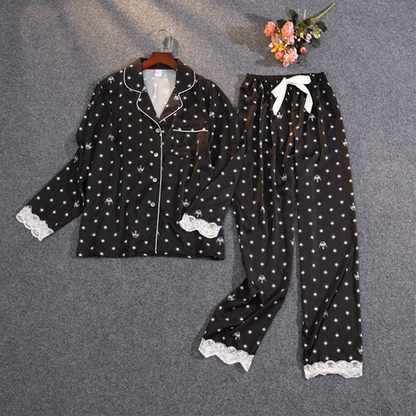 

2021 new spring summer sets of oversized pajamas pringting female sleepwear to sleep with long sleeve lace nightwear ladies ii8r, White