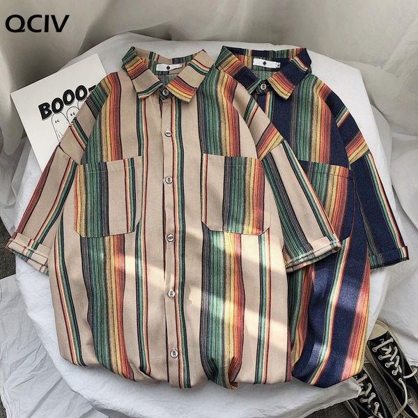 

men's casual shirts summer striped shirt fashion contrast color short sleeve men streetwear wild loose dress mens s-2xl, White;black